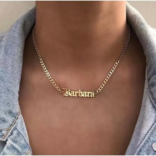 Pretty Custom Name Necklace For Women Stainless Steel Old English Necklace Gold Chain Choker Nameplate Necklace Boho Bff Jewelry
