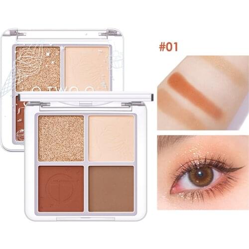 O.TWO.O 4 Color Eyeshadow Palette Peach Waterproof Long Lasting Shimmer Matte Eye shadow Soft Smooth Shadow Primer Makeup