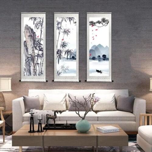 Chinese Style Landscape Canvas Scroll Paintings Wall Art Calligraphy Vintage Room Decor Aesthetic Living Room Office Decoration