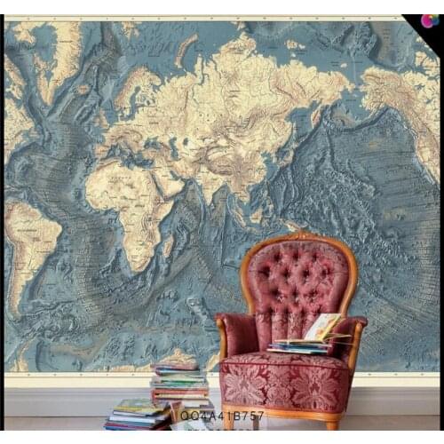 Professional custom wallpaper hand drawn nostalgic retro world map tv background wall