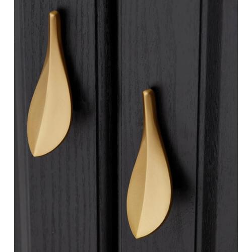 Simple Golden Leaf Shape Cupboard Cabinet Drawer Knob Handle Furniture Decor European Style Drawer Knobs Furniture Handle