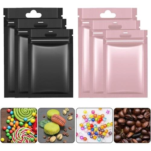Resealable 100Pcs/Set Matte Pink/ Black Aluminum Foil Plastic Packaging Bags Stand Up Zip Lock Small Sachets Pouches Hot