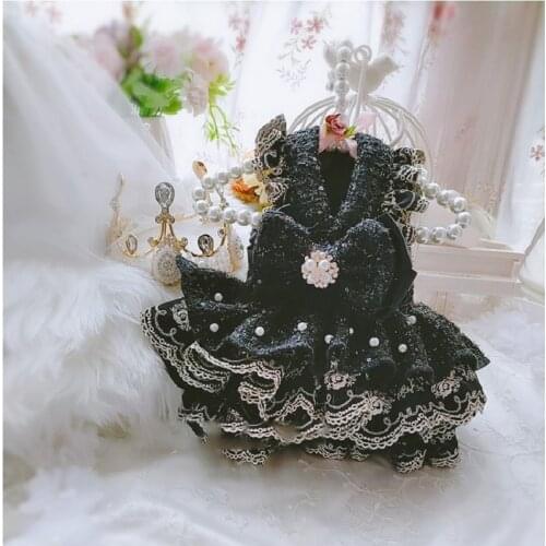 Handmade Luxury Dog Clothes Pet Apparel Classic Woolen Coat Dress Pearl Bow Cake Skirt Fashion Poodle Maltese