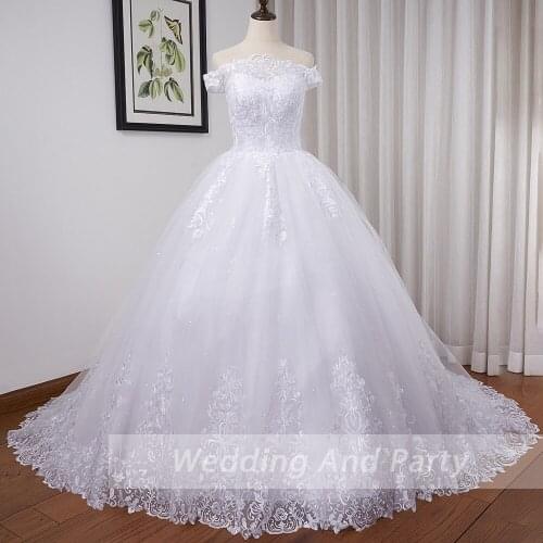 Luxury bridal WEDDING gown lace up wedding dresses PLUS SIZE off shoulder anniversary ceremony wedding DRESS with train