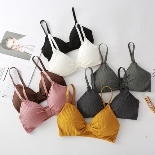Sexy Lingerie Korean Style Gather Womens Bra Siamese Thick Cup Push Up Bra With Padding Solid Color Backless Seamless Bra Women