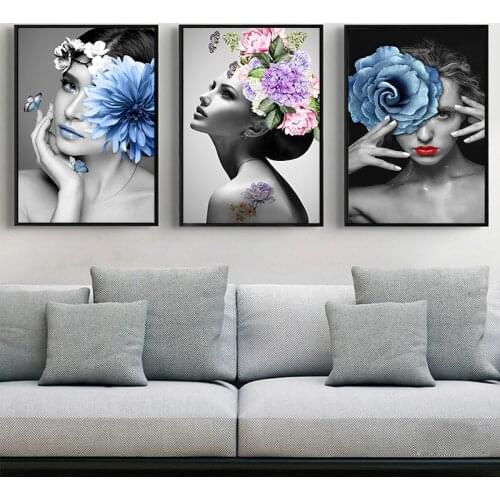Scandinavian Flower Woman Abstract Poster Canvas Painting Posters and Prints Wall Art Pictures Nordic Modern for Home Decoration