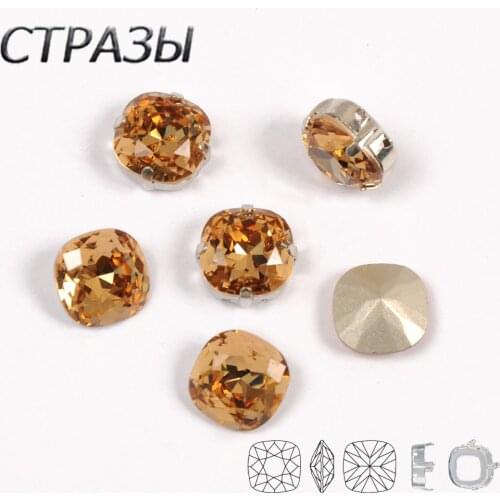 Light colorado topaz strass sewing crystal glass stone sew on rhinestone diamantes Montees jewels beads 4-Hole Silver gold claw