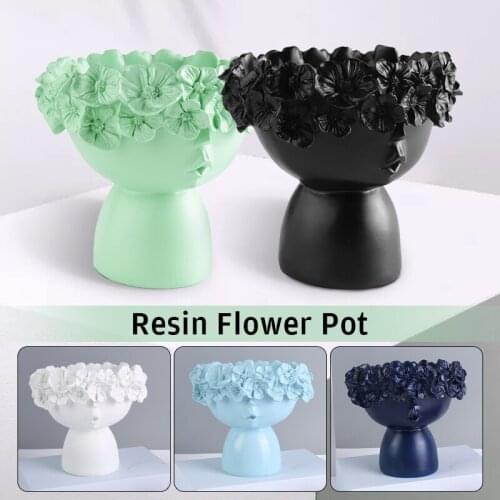 Nordic Style Succulent Flower Pot Simple Literary Personality Vase Cute Design Resin Flowerpot Green Bonsai Garden Decoration