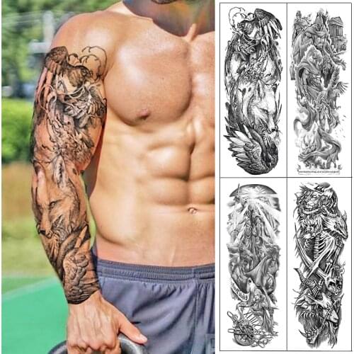 Waterproof Temporary Tattoo Sticker Crow and Wolf Full Arm Large Sleeve Tatoo Fake Flash Tattoos For Men Women
