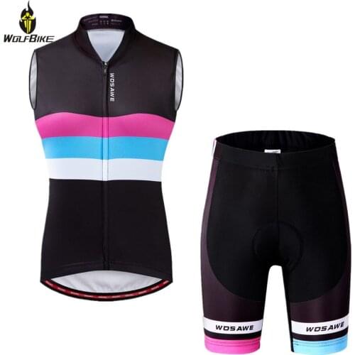 WOSAWE Womens Cycling Sets Base Layer Vest Sleevelss Jersey Skirt Shorts MTB Wear Bicycle Downhill Suits Bike Clothing Kit