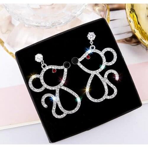 Lovely Cartoon Zirconia Crystal Mouse Drop Earrings for Women Creative Cute Animal Rat Earring Jewelry Girls Kids Birthday Gift