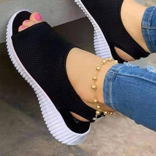 Women Mesh Breathable Sandals Female Summer Fashion Beach Peep Toe Shoes Ladies Casual Solid New Footwear Plus Size 35-43