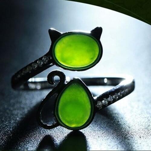 NATURAL BRAND GREEN JADE RINGS JASPER CAT JADE RING WITH 925 STERLING SILVER RING FOR WOMEN RINGS JADEITE JADE JEWELRY 925 RING