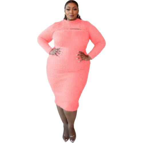 New Plus Size Knit Dresses for Women 2021 Elegant Solid Hollow Out Maxi Dress High Quality Wholesale Dropshipping HB105