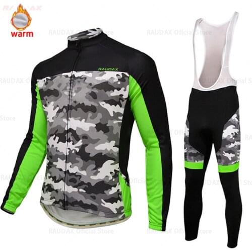 Winter Warm Thermal Fleece Cycling Jersey Set 2021 Mens Outdoor Riding MTB Ropa Ciclismo Bib Pants Camouflage Cycling Clothing