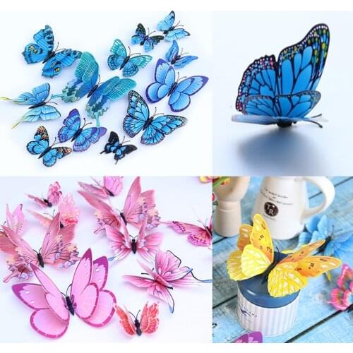 12PCS 3D Layer Butterfly Wall Sticker Butterflies For Wedding Bridal Baby Shower Birthday Party Decor Home Jungle Safari Party