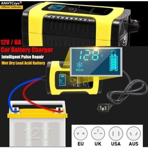 20pcs 12V 6A Automatic Car Battery Chargers Power Intelligent Pulse Repair Dry Wet Lead Acid AGM Battery-charger LCD Display