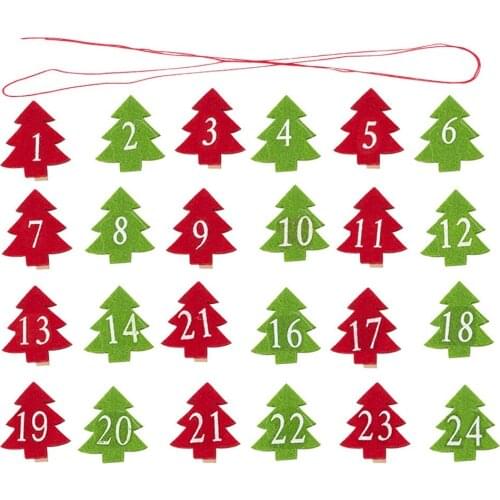 24PCS Christmas Wooden Clip 1-24 Digital Countdown Calendar Label Rope Christmas Tree DIY Craft Decoration Ornaments