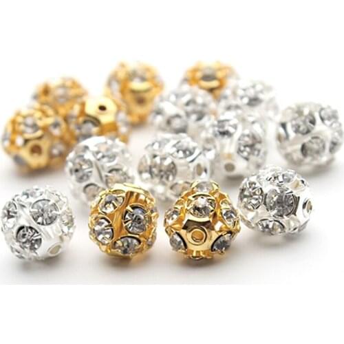 30pcs/lot Mixed Color Round Rhinestone Crystal Balls Beads 6 8 10mm Spacer Loose Beads For DIY Bracelet Jewelry Making Supplies