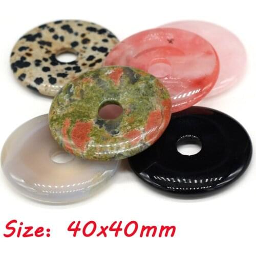 40mm Trendy Natural Stone Big Hole Pendants Flat Round Crystal Quartzs for Jewelry Making Amulet Necklace Earrings Accessories