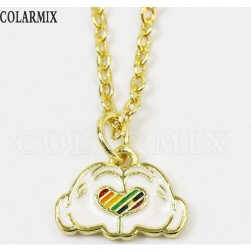 6Pcs Enamel tiny Heart Pendant Necklace Gold Jewelry Pendant necklace Fashion jewelry pendant Necklace7458