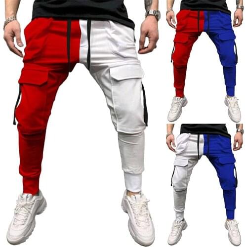 Casual Pants Men Joggers Streetwear Hip Hop Sweatpants Fitness Mens Sportswear Color-block Pants Gym Jogging Pants Trousers