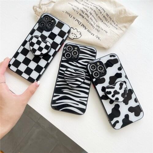 3D Cute Korean Cartoon Holder Stand Phone Case For iPhone 12 11 Pro XS Max XR X 7 8 Plus SE 2020 Soft TPU Clear Full Back Cover