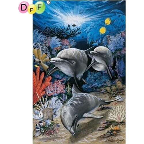 DPF DIY The bottom of the sea dolphins square diamond mosaic home decor crafts diamond painting cross stitch diamond embroidery