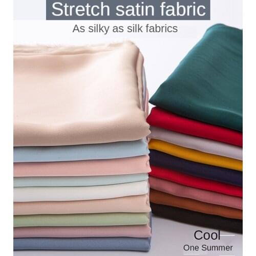 Elasticity Satin Chiffon Fabric By The Meter Simulation Silk Pajama Shirt Dress for Sewing Polyester Brocade Black White Blue