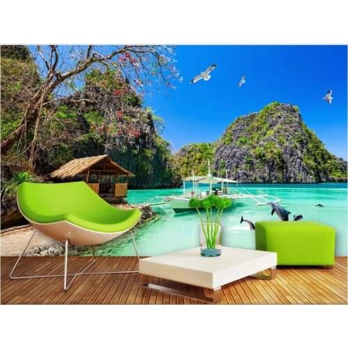 Custom mural photo wallpaper 3d Hawaii seascape beach dolphin sailing background living room Wallpaper for walls in rolls