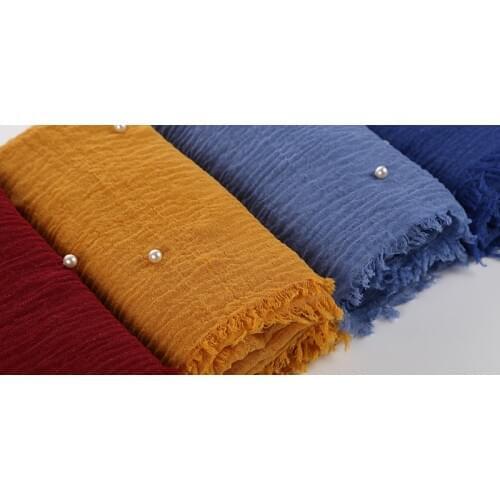 Pearls Beaded Cotton Scarf Fringes Women Soft Solid Hijab Popular Muffler Shawls Big Pashmina Wrap Hijab Scarves