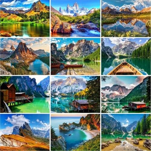 HUACAN Picture By Number Lake Kits Home Decor Painting By Numbers Natural Scenery Drawing On Canvas HandPainted Art DIY Gift