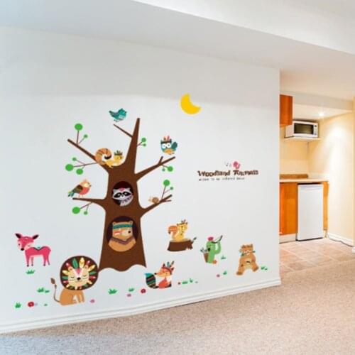 Indian Animals Tree Self-adhesive Wall Stickers for Kids room Nursery Baby room Home Decor Wall Decals Art Mural