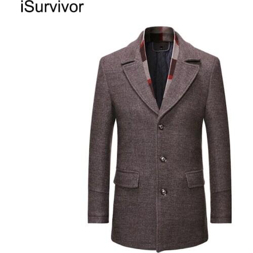 ISurvivor 2021 Early Spring New Mens Increase Mid-length Wool Coat Middle-aged Business Casual Suit Collar Woolen Coat Overcoat