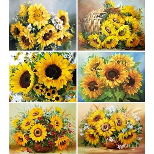 FIYO Full Square/Round Drill 5D DIY Diamond Painting "Dier Kat Thema" Sunflower Flower Embroidery Cross Stitch Home Decor Gift