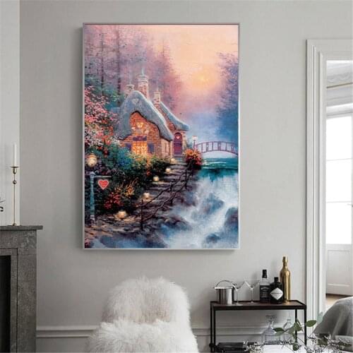 Cuadros Decoracion Salon Abstract Oil Painting On Canvas Pink Flowers Hovel Waterfall Landscape Wall Pictures for Living Room