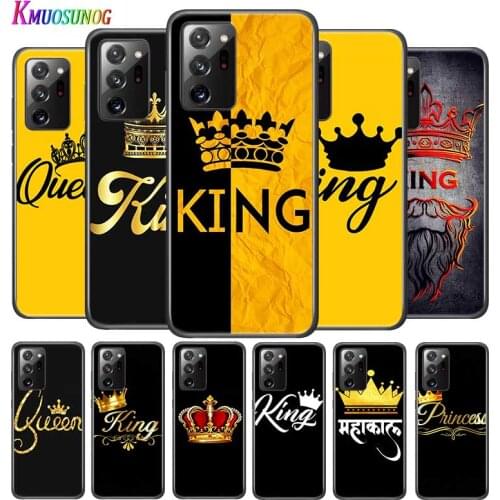 King Queen Couples for Samsung Galaxy Note 20 S20 FE Lite Ultra 10 9 8 Pro S10E S10 5G S9 S8 S7 S6 Plus Black Phone Case