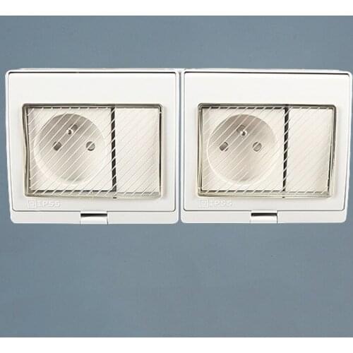 IP55 Report CE Wall Waterproof Dust-proof Power Socket, 16A Double French Standard Electrical Outdoor Outlet Grounded