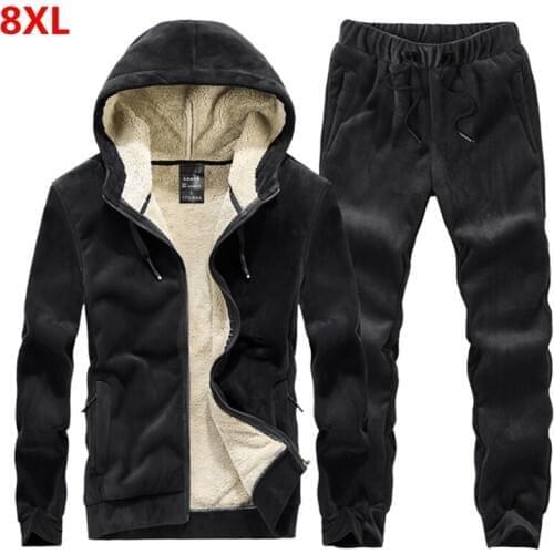 Winter warm sweatjogging suit mens hooded sweater velvet pants 125kg sports suit plus velvet thick large size male 7XL