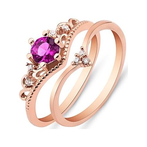 Good Looking Double Queen Rings Rose Gold Plated Womens 925 Sterling Silver Jewelry Ring with Zircon