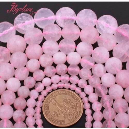 Round Faceted Rose Quartzs Crystal Stone Spacer Loose Beads 15"for DIY Accessories Women Men Necklace Bracelets Jewelry Making