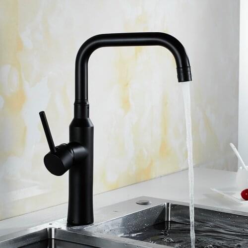 Kitchen Sink Faucet Cold and Hot Black/Chrome/Nickel Finished Brass Sink Mixer Tap Single Handle Deck Mounted Water Crane Tap