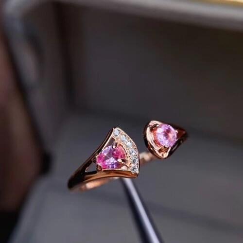 Personality Trend 100% Natural real Pink sapphire ring 925 sterling silver Fine handworked jewelry Finger rings