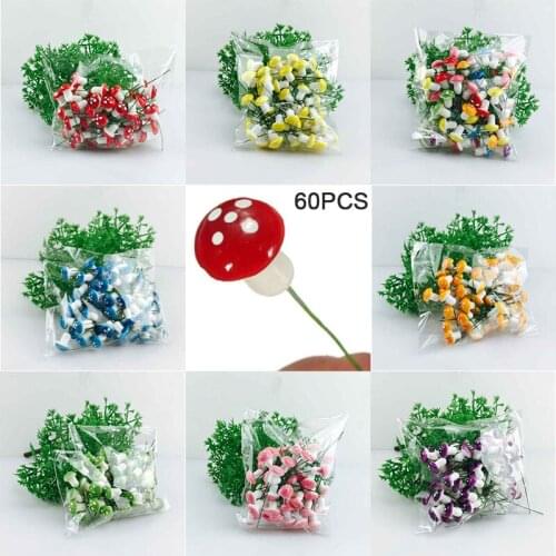 Hot! 60Pcs Artificial Mini Mushroom Fairy Garden Moss Resin Crafts Garden Decor