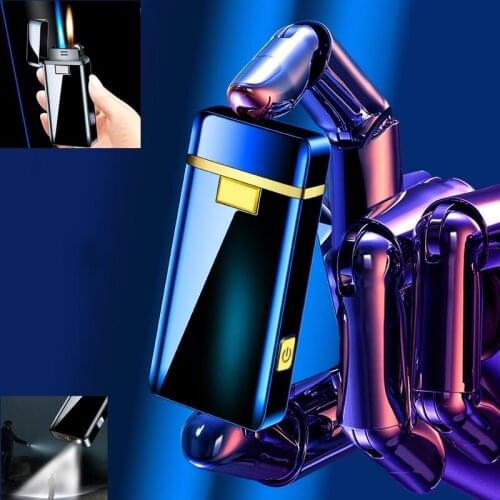 Metal Grinding Wheel Double Fire Lighter Conversion Inflatable Lighter Windproof Blue Flame Torch Lighting Cigarette Lighter