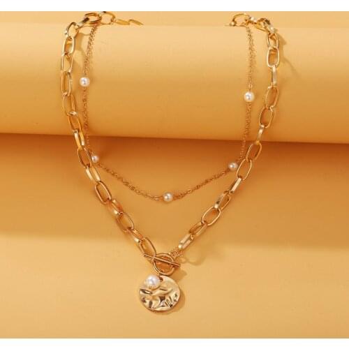 Fashion Kpop Round Charm Pendant Necklaces for Women Vintage Coin Gold Color Chains Necklace Statement Jewelry Collier Wholesale