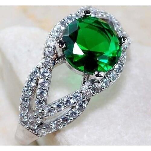 Fashion Women Green Round Cut Zircon Rings for Wedding Engagement Promise Jewelry