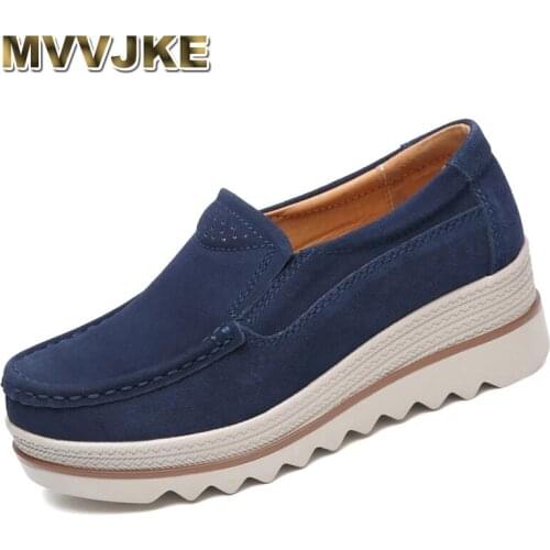 MVVJKE Spring Platform Women Shoes Flats Sneakers Suede Leather Women Casual Shoes Slip On Flats Heels Creepers Moccasins