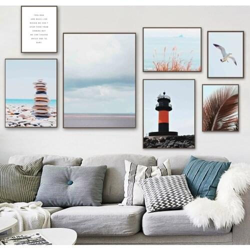 Seagull Reed Cloud Stone Lighthouse Palm Wall Art Canvas Painting Nordic Posters And Prints Wall Pictures For Living Room Decor