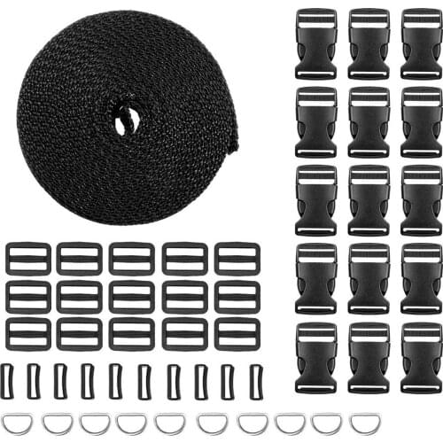 Nylon Heavy Webbing Straps Flat Side Release Buckles, Tri-Glide Slides and D Rings for DIY Making Luggage Strap, Pet Collar